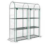 Outsunny invernadero pequeño de 3 niveles, invernadero de exterior con 2 puertas enrollables, marco de acero y cubierta de plástico anti-uv para cultivar plantas, flores, 143x46x164 cm, transparente 1