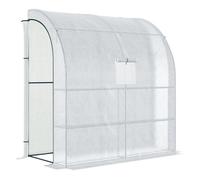 Outsunny invernadero pequeño de pared invernadero de exterior con 2 puertas ventanas estantes de 3 niveles marco de acero y cubierta de pe 140g/m² para cultivar plantas flores 200x100x215 cm blanco