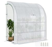 Outsunny Invernadero Pequeño de Pared Invernadero de Exterior con 2 Puertas Ventanas Estantes de 3 Niveles Marco de Acero y Cubierta de PE 140g/m² para Cultivar Plantas Flores 200x100x215 cm Blanco Wh
