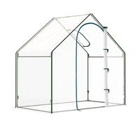 Outsunny invernadero pequeño, invernadero de exterior con ventana y puerta con cremallera, marco de acero, cubierta de plástico impermeable anti-uv para cultivar plantas, 180x100x168 cm, transparente