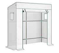 Outsunny invernadero pequeño invernadero de exterior con ventanas de malla y puerta con cremallera marco de acero y cubierta de pe 140g/m² para cultivar tomates plantas flores 196x77x197 cm blanco