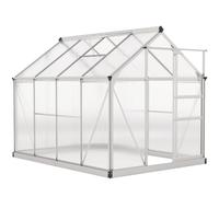 Outsunny Invernadero policarbonato 6x8 pies, Puerta corredera, Plateado | Invernadero, invernadero de jardín para plantas, ventana, marco de aluminio, cimentación, grande, para exterior