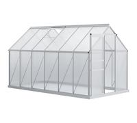Outsunny Invernadero Policarbonato Aluminio de Jardín 190x375x199 cm 7,1m² Caseta de Exterior con Base Puerta Corredera y 2 Tragaluces para Cultivo Plantas Semillas Transparente Transparent 190x375x19