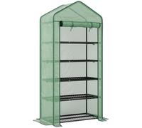 Outsunny Invernadero Resistente de 5 Niveles 1 Puerta con Cremallera Anti-UV Diseño Ensanchado Estantes 90x49x193 cm Verde Aosom España