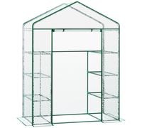 Outsunny Invernadero Transparente de Jardín Vivero Casero Plantas de 4 Niveles con Estantes Marco de Acero Translúcido y Verde Green 143x143x195cm