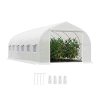 Outsunny Invernadero Túnel 595x300x200 cm Invernadero de Jardín con 12 Ventanas y Puerta Enrollable con Cremallera para Plantas Blanco Aosom España