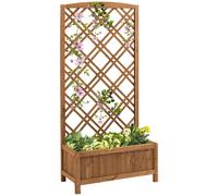 Outsunny Jardinera con enrejado Celosía de madera – Macetero para trepadoras 60x30x122,5 cm Natural