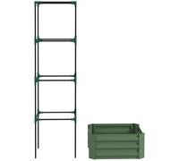 Outsunny Jardinera con enrejado ajustable, macetero con jaula para tomates acero galvanizado 61 x 61 x 187 cm verde Aosom España