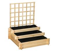 Outsunny jardinera con enrejado de 3 niveles, jardinera exterior grande de madera para plantas trepadoras, con tela no tejida, macetero elevado para jardín, patio, terraza, 95x95x110 cm, natural