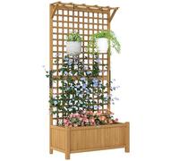 Outsunny Jardinera con Enrejado de Madera Macetero de Jardín con Soporte para Trepadora Cultivo de Plantas Flores Jardinera con Celosía para Exterior Patio Terraza 90x45x183 cm Natural