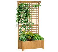 Outsunny Jardinera con Enrejado de Madera Macetero de Jardín con Soporte para Trepadora Cultivo de Plantas Flores Jardinera con Celosía para Exterior
