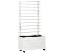 Outsunny Jardinera con Enrejado de Madera Maciza con 4 Ruedas Macetero de Jardín con Soporte para Trepadora y Tela Geotextil para Cultivos Plantas