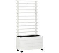 Outsunny Jardinera con enrejado – madera maciza, 4 ruedas, soporte para trepadora y tela geotextil
