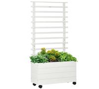 Outsunny Jardinera con Enrejado de Madera Maciza con 4 Ruedas Macetero de Jardín con Soporte para Trepadora y Tela Geotextil para Cultivos Plantas