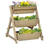 Outsunny Jardinera de Escalera de 3 Niveles Maceteros de Madera Jardinera Vertical con Tela no Tejida y Orificios de Drenaje Huerto Urbano para