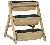Outsunny Jardinera de Escalera de 3 Niveles Maceteros de Madera Jardinera Vertical con Tela no Tejida y Orificios de Drenaje Huerto Urbano para