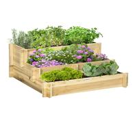 Outsunny Jardinera de Madera Arriate de Jardín de 3 Niveles con Diseño de Escalera y Tela no Tejida para Cultivos Plantas Flores para Terraza Jardín 93x93x35 cm Natural Brown Large