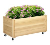 Outsunny Jardinera de Madera con Ruedas Huerto Urbano 89x48x47 cm Natural | para Cultivar Plantas, Macetero Exterior, Orificios de Drenaje, Tela no Tejida, para Jardin, Terraza, Balcón y Patio