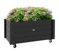 Outsunny Jardinera de Madera con Ruedas Huerto Urbano 89x48x47 cm Negro | para Cultivar Plantas, Macetero Exterior, Tela no Tejida, para Jardin, Terraza, Balcón y Patio