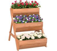 Outsunny Jardinera de Madera de 3 Niveles con Drenaje 65x75x76 cm Marrón