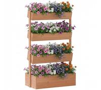 Outsunny Jardinera de Madera de 4 Niveles, Jardinera Exterior Elevada con Orificios de Drenaje y Tela no Tejida, Macetero para Cultivos, Plantas, Flores, para Terraza, Jardín, 85x45x140 cm, Marrón