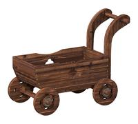 Outsunny Jardinera de Madera Diseño de Carretilla con 4 Ruedas Asa Orificios de Drenaje 68x38x52 cm Carbonizado Aosom España