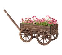 Outsunny Jardinera de Madera Macetero Exterior en Forma de Carrito con 4 Ruedas y Mango para Balcón Jardín Patio 120x41x54 cm Carbonizado