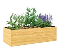 Outsunny Jardinera de Madera Exterior con Forro 140x60x40 cm Natural | Grande, 3 Áreas de Cultivo, para Jardín Terraza Balcón