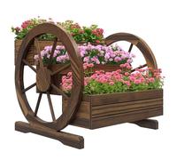 Outsunny Jardinera de Madera Macetero Exterior de 3 Niveles Diseño de Escalera y Forma de Ruedas Orificios de Drenaje Huerto Urbano Cultivos Plantas Flores en Terraza Jardín 61x62x57 cm Carbonizado