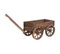 Outsunny jardinera de madera macetero exterior en forma de carrito con 4 ruedas y mango para balcón jardín patio 120x41x54 cm carbonizado