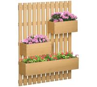 Outsunny Jardinera de Pared con Enrejado Jardinera Vertical de Madera con 3 Macetas Móviles y Orificio de Drenaje para Exterior Jardín Terraza Patio 60x16x80 cm Natural