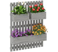 Outsunny - Jardinera de pared con huerto con 3 contenedores de madera maciza extraíbles, tela no tejida, 60 x 16 x 80 cm, color gris