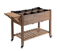 Outsunny - Jardinera de pie con ruedas, estante plegable, insertos de riego, fieltro de drenaje incluido - Madera de árbol pre-engrasado
