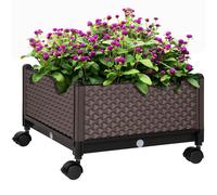 Outsunny Jardinera de Plástico con Ruedas para Cultivo de Plantas 50x50x33 cm Brown
