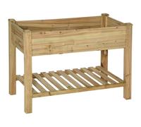 Outsunny Jardinera elevada con estante de almacenamiento en madera, huerto cuadrado elevado sobre patas, 113 x 56 x 84 cm, verde Aosom España