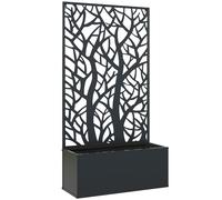 Outsunny Jardinera Elevada con Panel de Privacidad de Ramas Decorativas de Metal y Opción de Montaje en Pared 61x23x113 cm Negro
