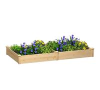 Outsunny Jardinera Elevada de Madera, Huerto Urbano para Cultivar Plantas, Macetero Exterior con Divisor y Base Abierta, Pintura DIY, para Jardín, Terraza, 235x121x26 cm, Natural