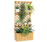 Outsunny Jardinera elevada para exterior con espaldera, agujeros de drenaje y 2 estantes, jardinera enrejada de madera de abeto para plantas trepadoras, para plantas, flores, 76x33x177 cm, color