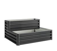 Outsunny Jardinera Exterior de Acero Diseño de Escalera para Cultivos Plantas Flores 120x101x58 cm Gris Oscuro Aosom España