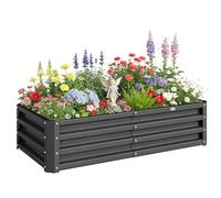 Outsunny Jardinera Exterior Grande Acero Galvanizado 120x60x30,5 cm Gris | Huerto Urbano Elevado, para Cultivar Plantas Flores Hierba, Macetero Exterior Rectangular, con Fondo Abierto