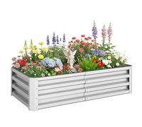 Outsunny jardinera exterior grande de acero galvanizado, huerto urbano elevado para cultivar plantas, flores, hierba, macetero exterior rectangular con fondo abierto, 120x60x30,5 cm, plata 60 cm