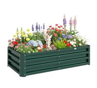 Outsunny Jardinera Exterior Grande Acero Galvanizado 120x60x30,5 cm Verde | Huerto Urbano Elevado, para Cultivar Plantas Flores Hierba, Macetero Exterior Rectangular, con Fondo Abierto