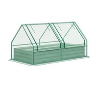 Outsunny jardinera exterior grande con mini invernadero, huerto urbano de acero galvanizado con base abierta, resistente a la intemperie, para patio, terraza, balcón, 185x95x92 cm, gris y verde 95 cm