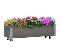 Outsunny Jardinera Exterior Grande con Ruedas 96x30,6x30 cm Gris Claro | Jardinera de Madera, Tela no Tejida, Sistema de Drenaje, para Cultivo Flores Plantas, Balcón Terraza