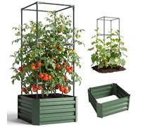 Outsunny Jardinera Exterior Grande de Acero Galvanizado 61x61x140 cm Verde | Jardinera de Exterior con Celosía, para Plantas Trepadoras, Fondo Abierto, para Patio Terraza Balcón