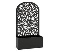 Outsunny jardinera exterior grande de metal, jardinera con pantalla de privacidad curva de hojas decorativas, macetero de pared o independiente para plantas trepadoras, patio, 61x23x113 cm, negro