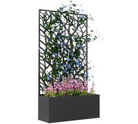 Outsunny Jardinera Exterior Grande de Metal Jardinera con Pantalla de Privacidad de Hojas Decorativas Jardinera de Pared o para Patio 61x23x113 cm Negro
