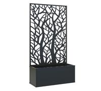 Outsunny Jardinera Exterior Grande de Metal Jardinera con Pantalla de Privacidad de Hojas Decorativas Jardinera de Pared o para Patio 61x23x113 cm Negro
