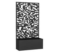 Outsunny jardinera exterior grande de metal jardinera con pantalla de privacidad de hojas sólidas decorativas jardinera de pared o independiente para patio terraza 61x23x113 cm negro 113 cm