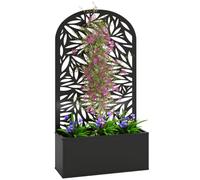 Outsunny Jardinera Exterior Grande de Metal Patio 61x23x113 cm Negro | Jardinera con Pantalla de Privacidad Curva de Hojas Decorativas, Macetero de Pared o Independiente para Plantas Trepadoras